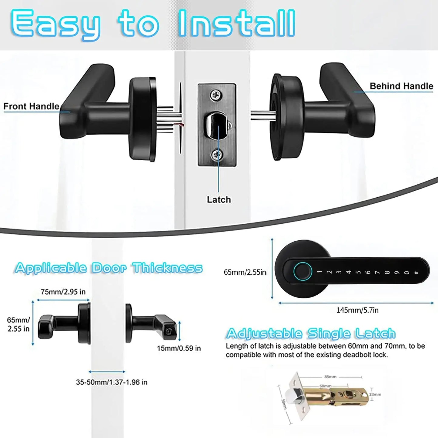 Smart Fingerprint Door Handle Keyless Entry Smart Home Door Handle